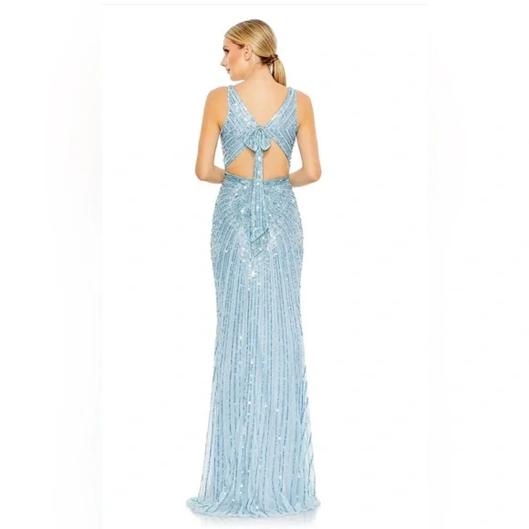 Sequined faux wrap sleeveless gown without back bow - Picture 3 of 4